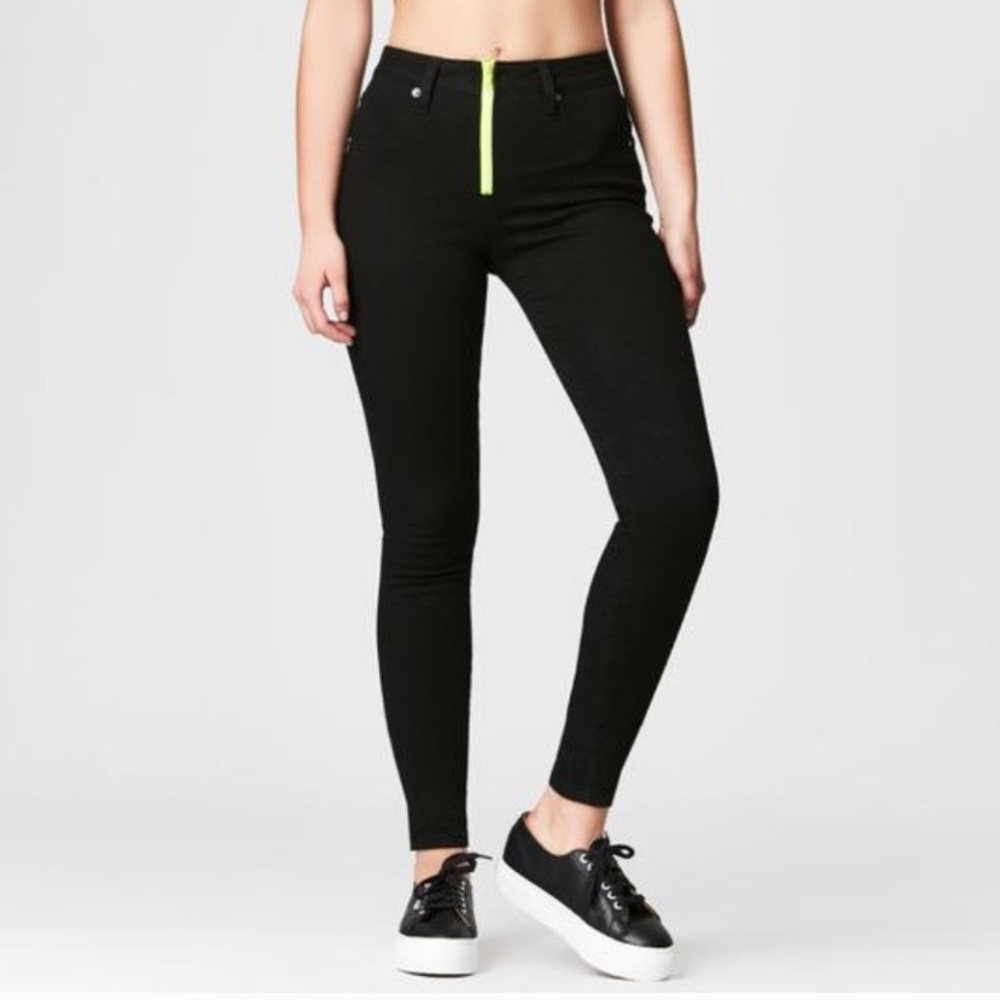 Carmar neon green zipper black denim jeans